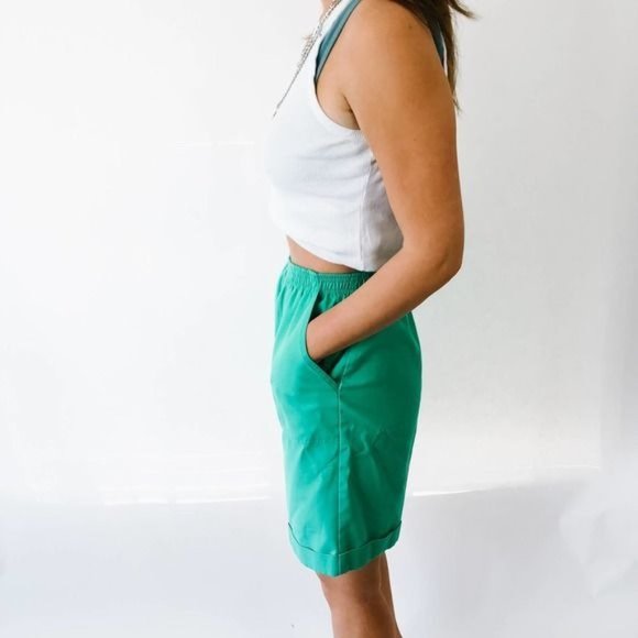 Vintage Elastic High Waisted Green Shorts - Picture 2 of 8